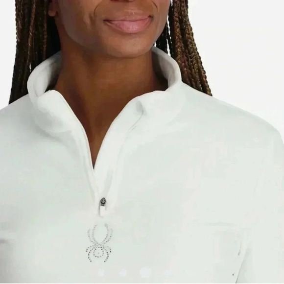 SPYDER Women’s Butter Soft White 1/4 Zip Pullover Fleece Medium Shimmery Bug - Picture 1 of 16